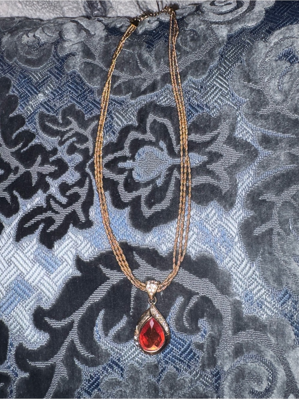 Vintage Avon Gold-Tone Necklace with Dark Orange Teardrop Pendant